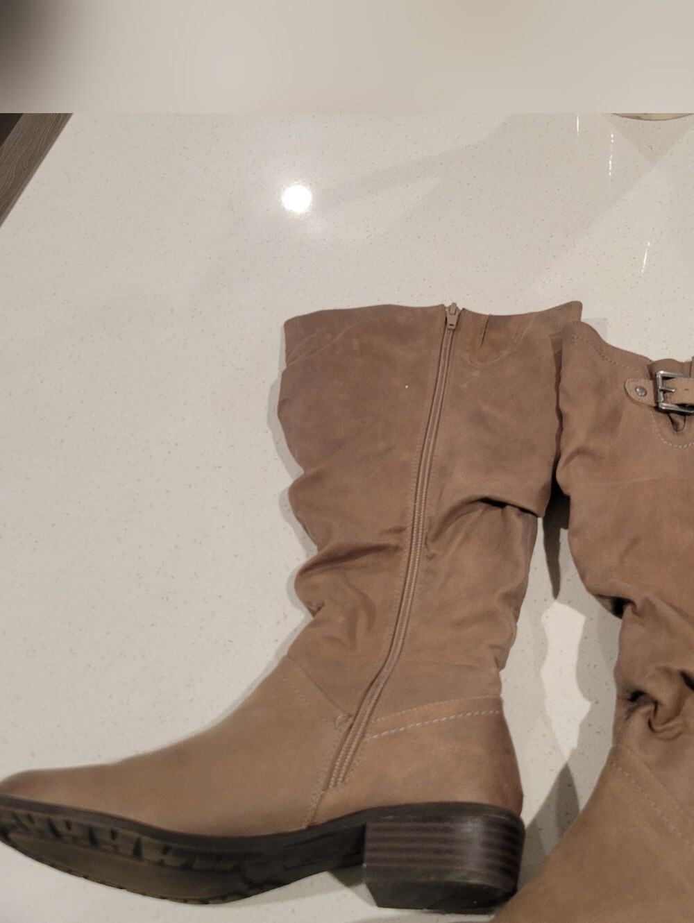 Bass Vanessa Taupe Zip Up Extended Calf Riding Boots